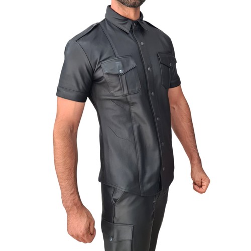 Hochwertiges lederhemd slimfit - lederhemd,