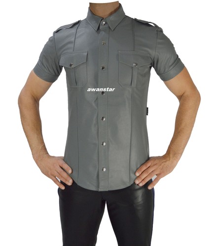 6651 graues lederhemd - graues, slim