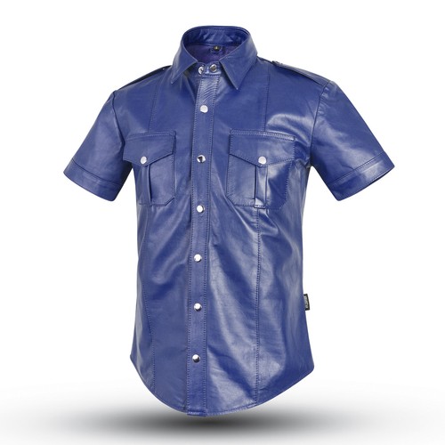 Slim fit leder hemd - , blaues