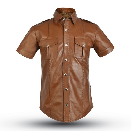 6651 zimtbraun lederhemd slim - 6651,